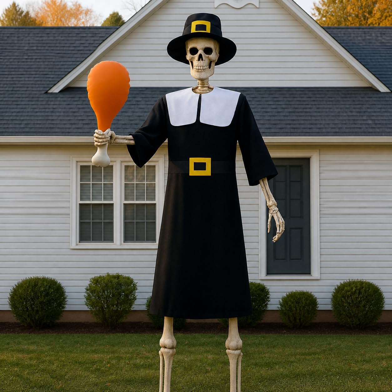 3 Pcs 12 Ft Skeleton Pilgrim Thanksgiving Outfit Set Cloth Hat Turkey