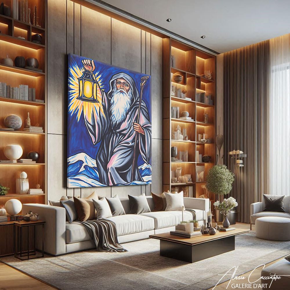 Alessio Cacciatore Quadro tarocchi - Decorazione da parete blu navy, stampa su tela di grandi dimensioni, decorazione per soggiorno, decorazione da parete, design moderno, tela con cornice (60 x 40 cm