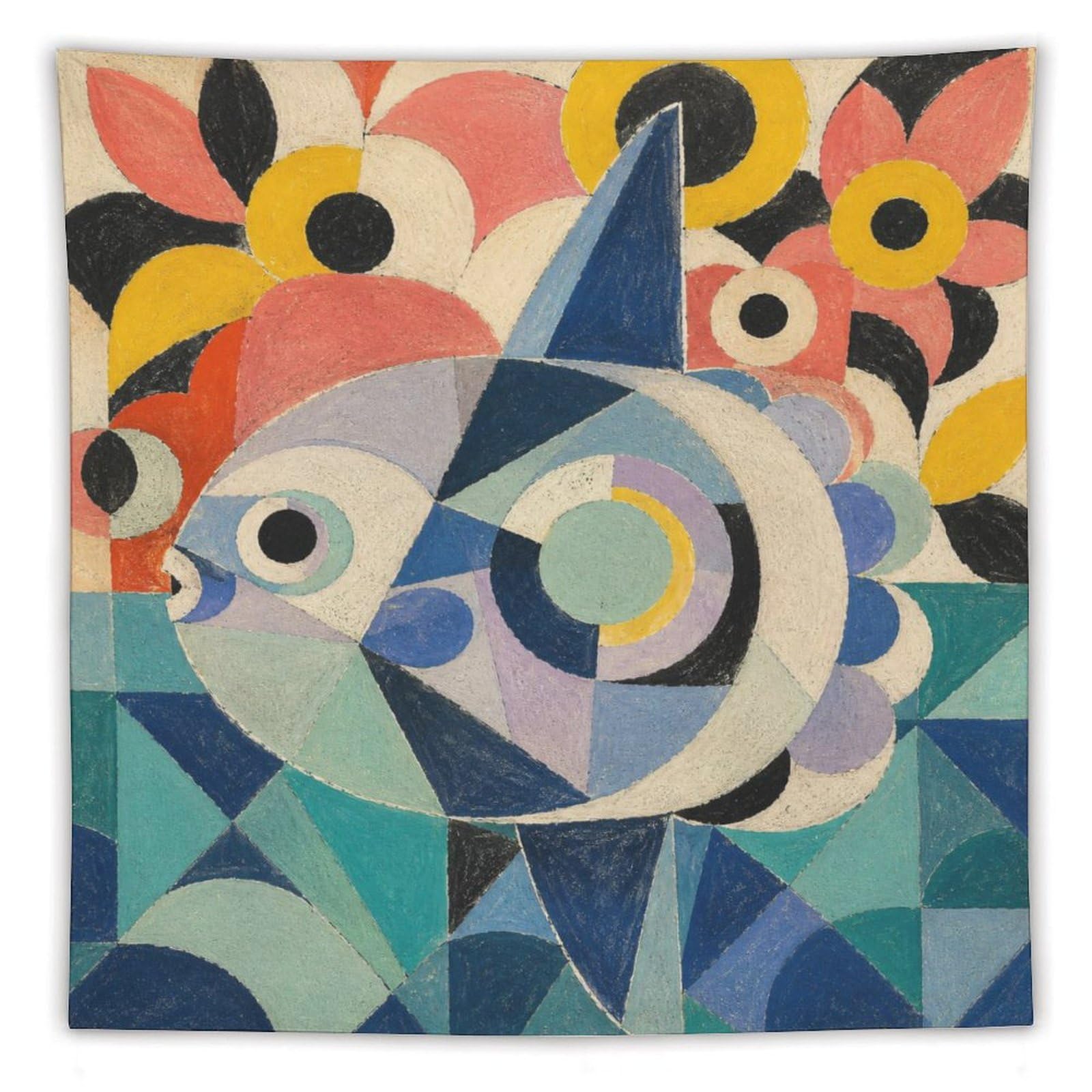 H3B8U2Y5 Geometric Angelfish Wall Tapestry, Geometric Art Style, Sofa Area