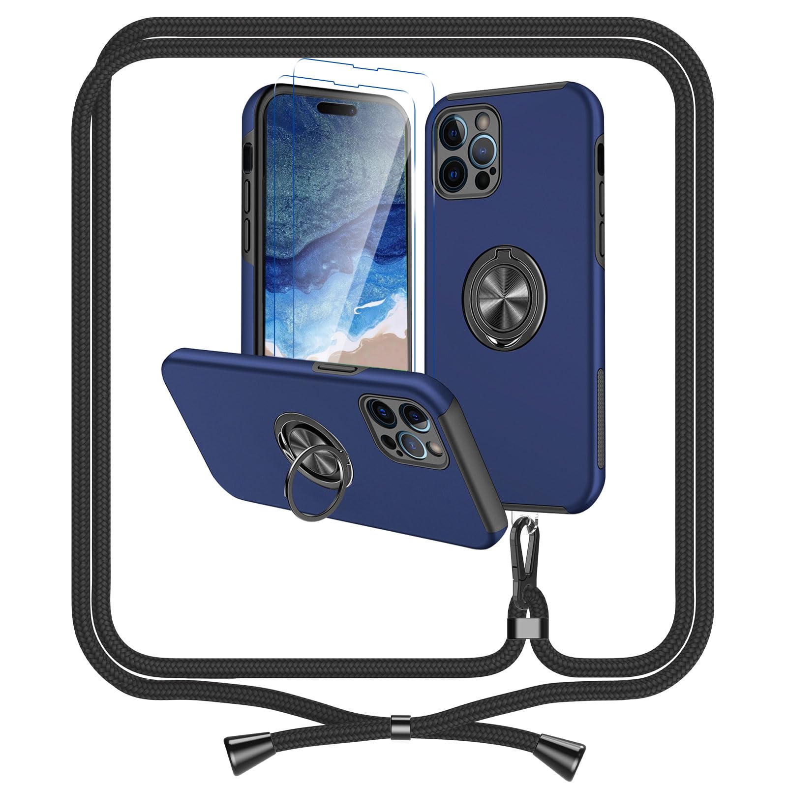 Fingic Custodia IPhone 15 Pro Max Con Anello Girevole 360° E Supporto Magnetico Auto, Nero/oro