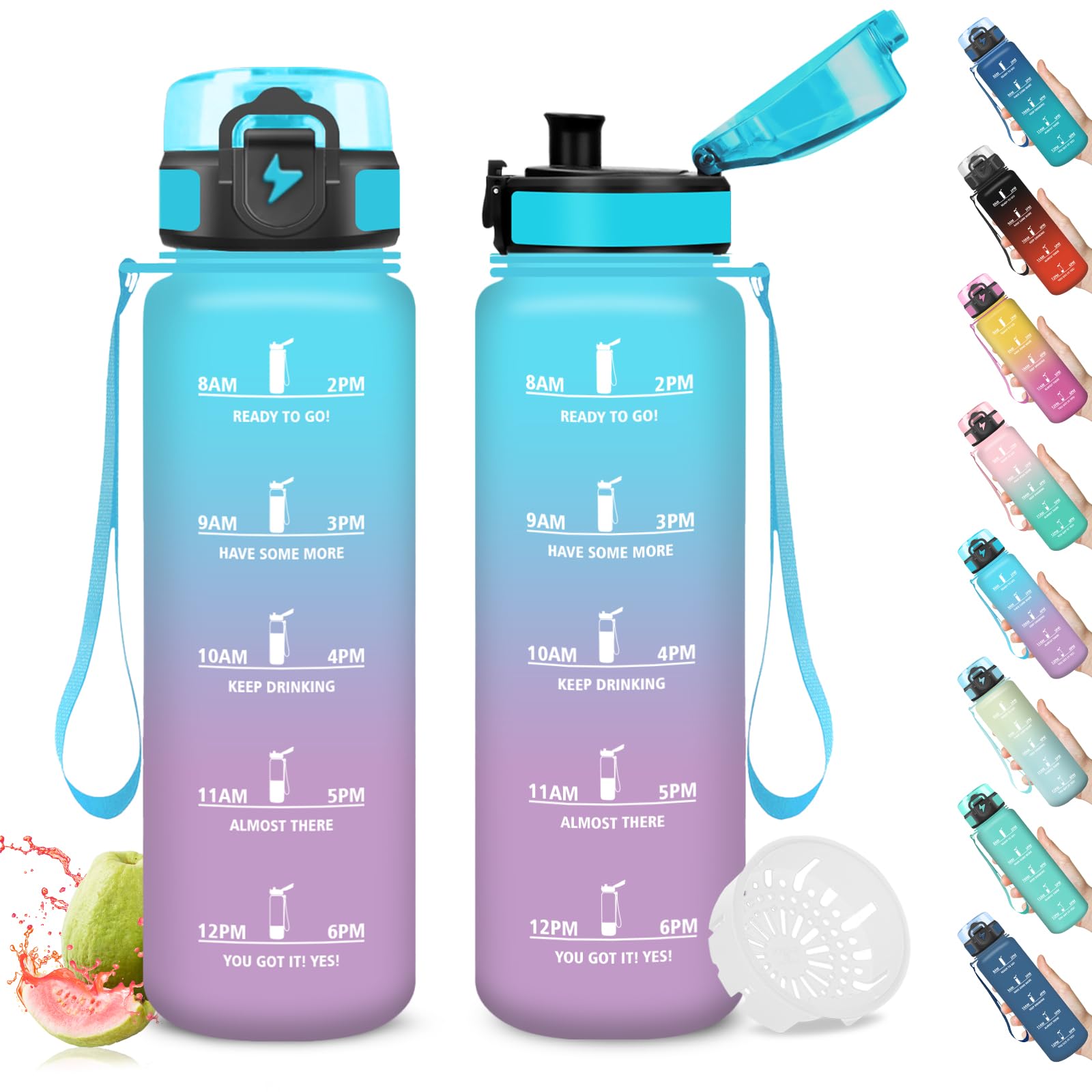 Mujigaga 1 Litre Water Bottle, Leak Proof Gym Water Bottle, Motivational Bottle, Sports Water Bottle with Time Indicator and Filter, Water Bottles for Outdoor, Work, Trekking