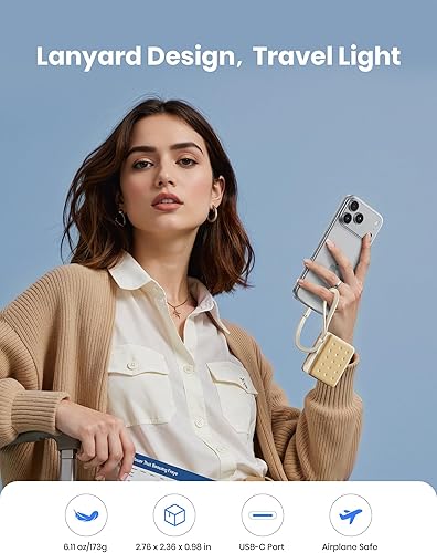 Miniatura 5 de WSKEN para mini cargador portátil, batería de 10000 mAh con carga rápida de 30 W, cables USB-C integrados, pequeño compacto, banco de energía para