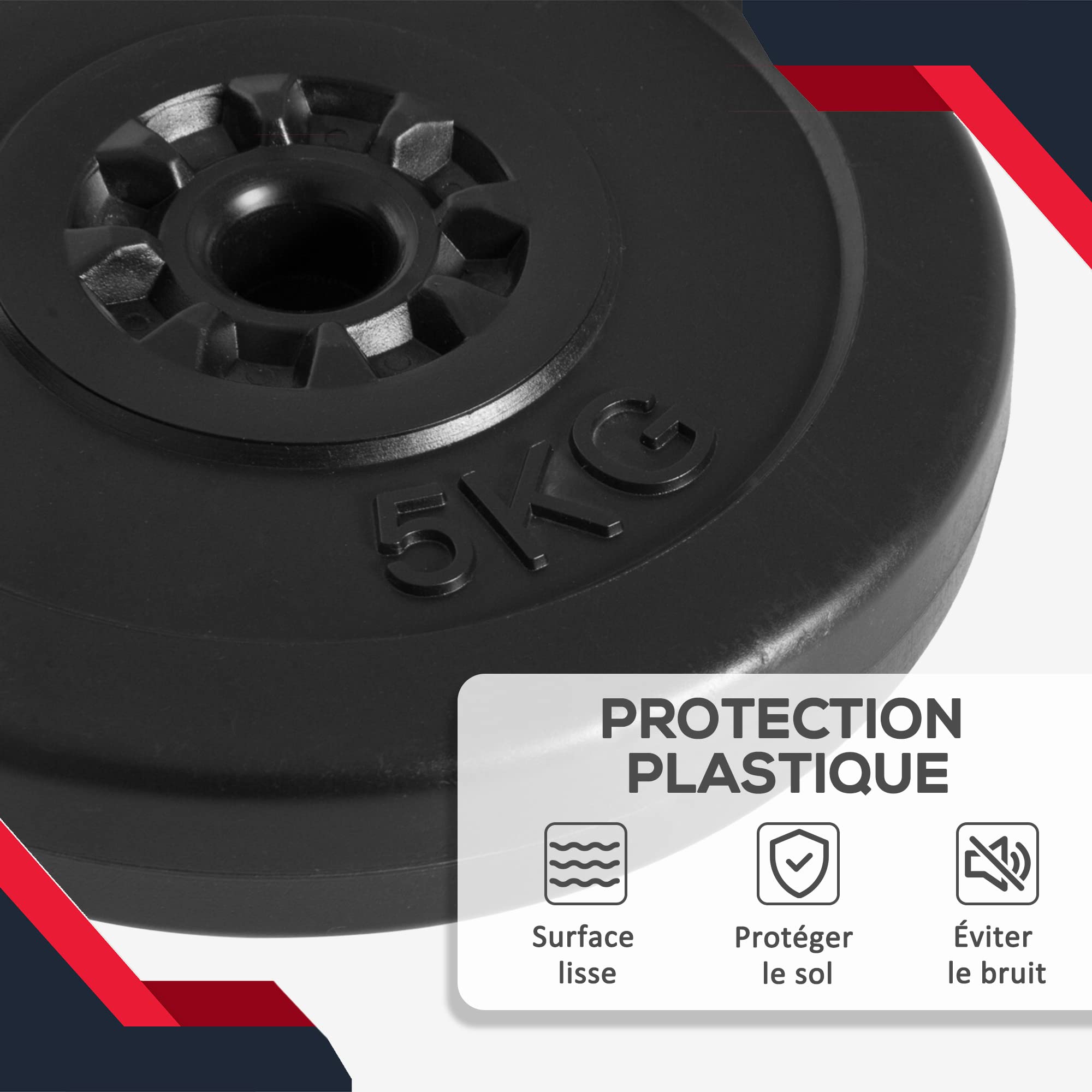 HOMCOM Juego de 4 Discos de Pesas de 2x5 kg y 2x10 kg Juego de Placas de Pesas con Agujero de Ø25 mm para Barra o Mancuernas Entrenamiento de Fuerza Levantamiento Negro