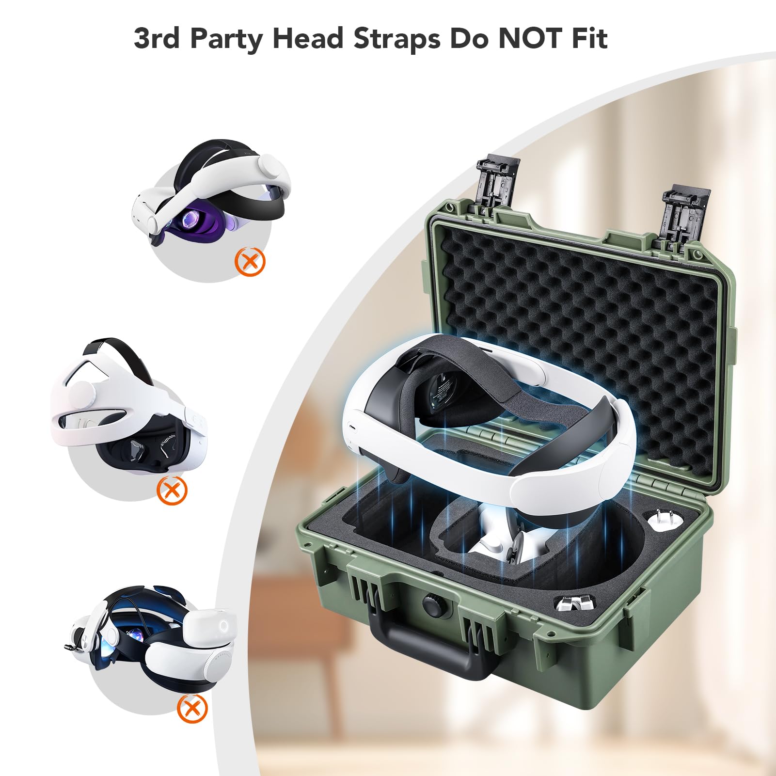 Lykus Titan OQ200 Wasserdicht Tasche Koffer Case (Grün) für Quest 3S/Quest 3/Quest 2, passend für das offizielle Elite-Riemen, besserer Schutz [NUR Koffer]