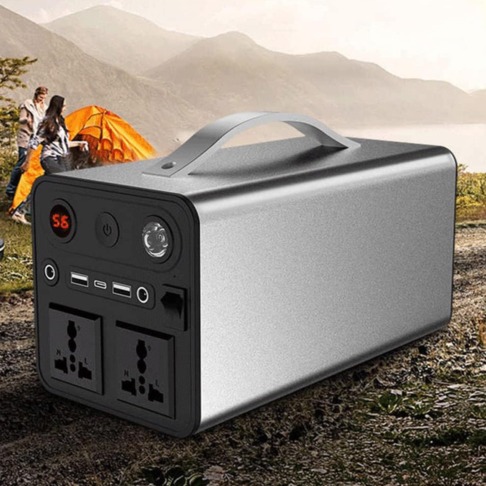 Estación de energía portátil de 300 W, fuente de energía portátil, fuente de alimentación de batería de respaldo de 220 V/90000 mAh con onda sinusoidal pura, generador solar para exteriores,Silver