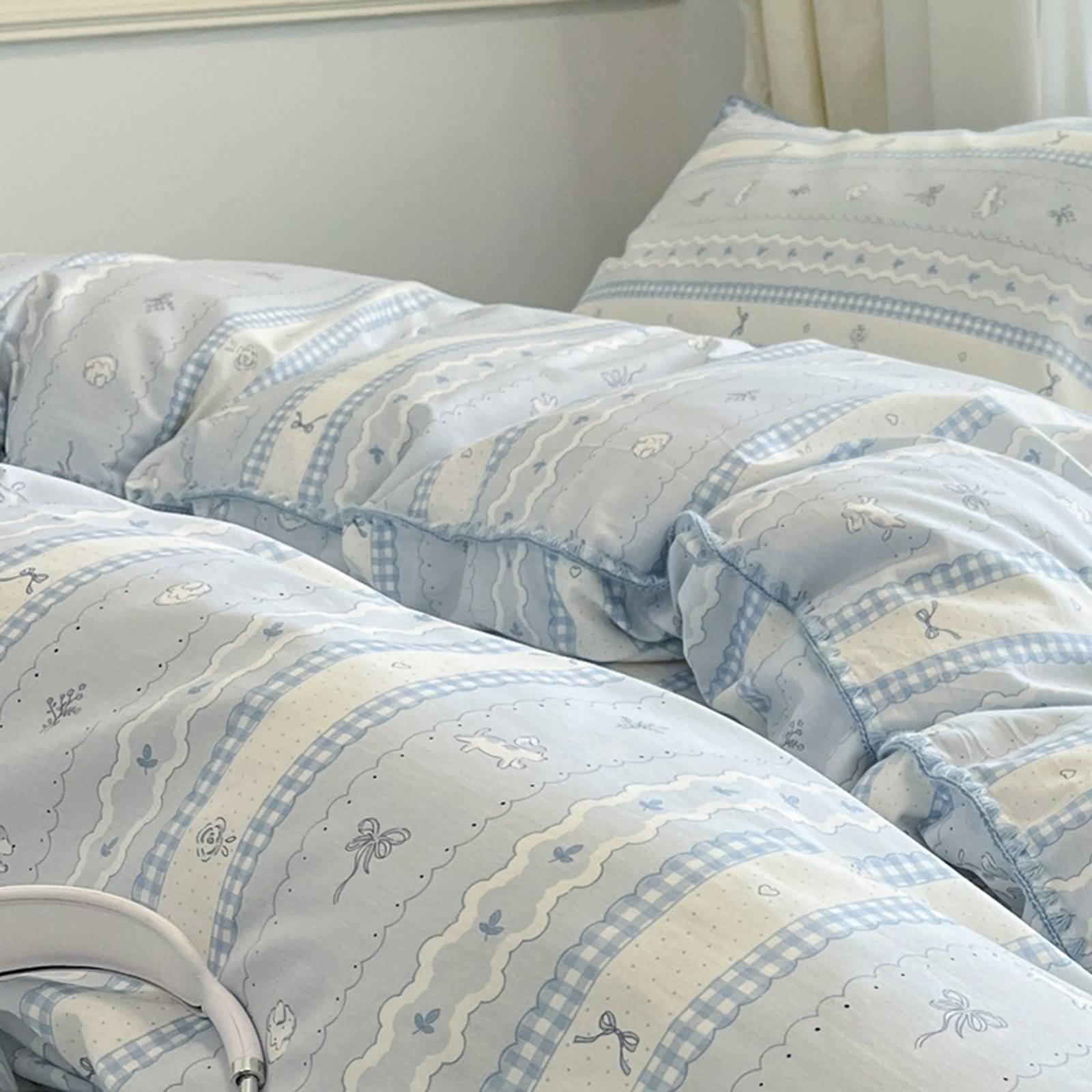 Housse de couette coton anti-transpiration 150x200cm avec drap plat bleu clair