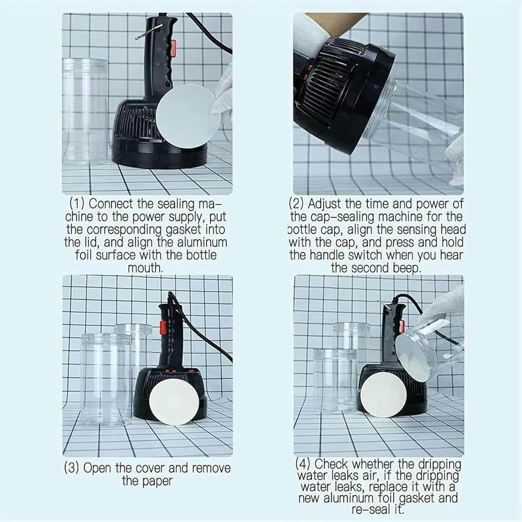 Scelleuse à induction portable bouteilles, avec puissance et minuterie réglables, contenants en plastique et en verre, 20-110 mm