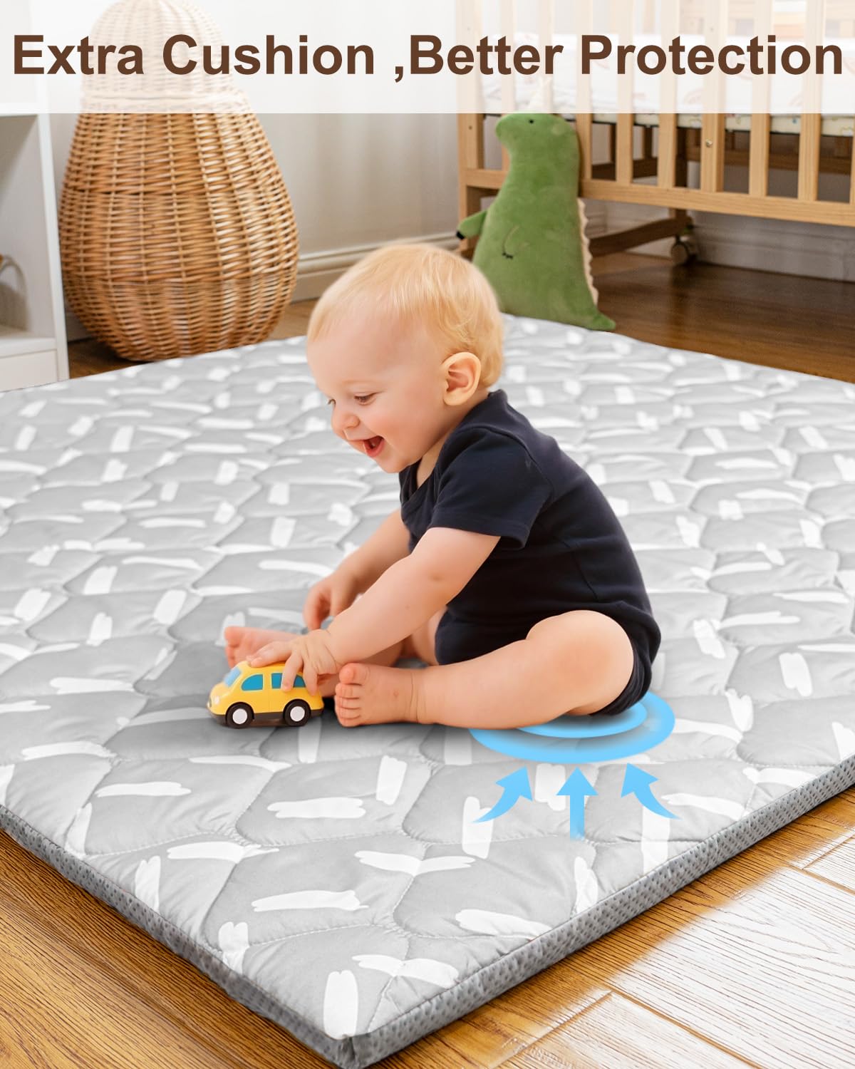 Foam Baby Play Mat 50x50, Removable and Machine Washable Cover, Thicken Cushioning Playmat and Perfect for Playpen, Non-Slip Bottom, Easy to Clean for Infants, Toddlers & Babies(Lines)