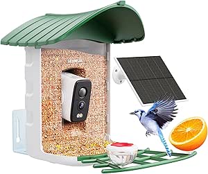 Bird Feeder with Camera, 1 Year Trial AI Identify, Birds Watching Camera with 4 DIY Add-ons, Smart Birds Cam with Solar Panel for Outdoor, Auto Record Videos, Gift for Bird Lover asin的图片