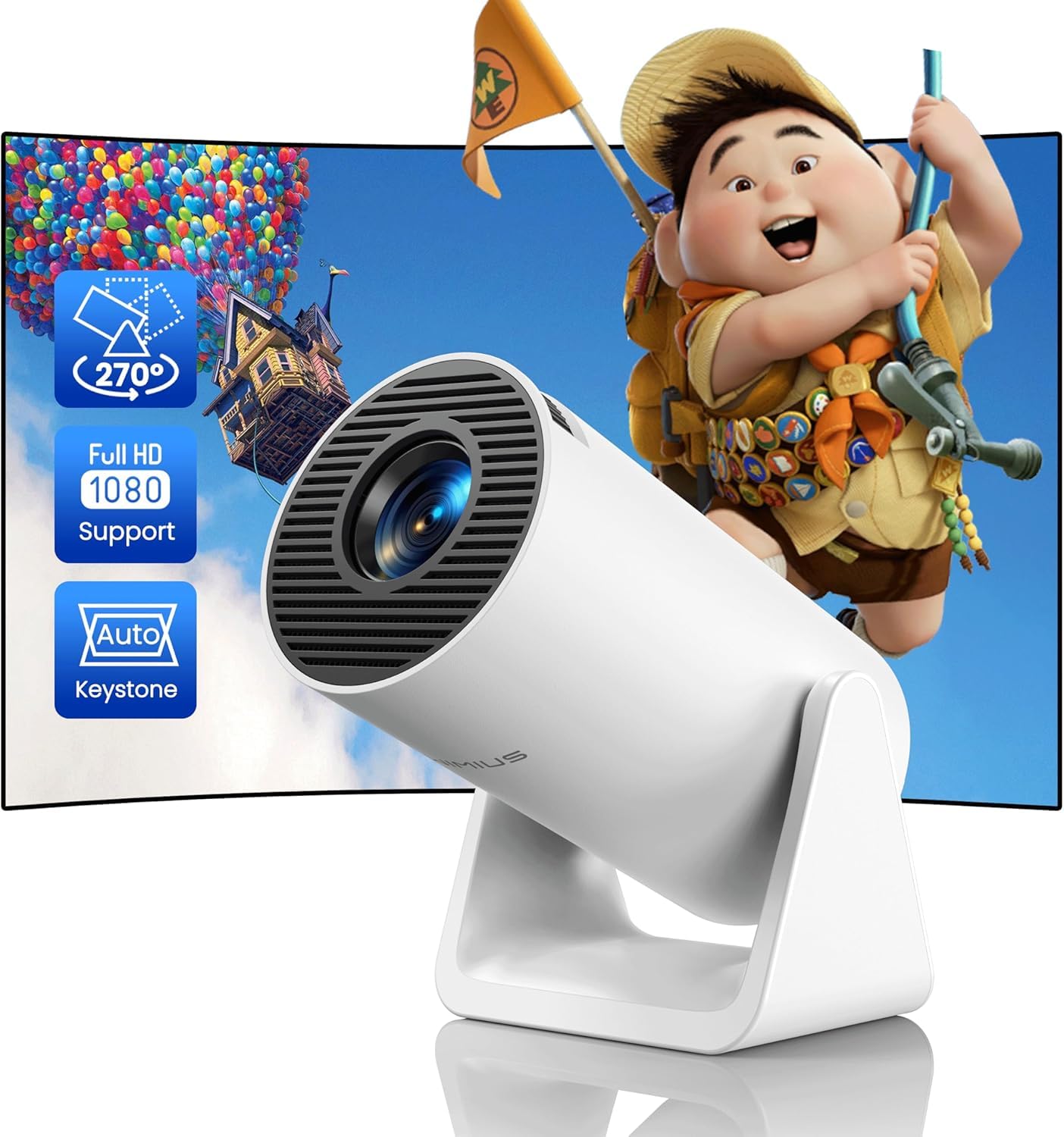 WiMiUS Mini Vidéoprojecteur Portable 1080p Full HD Auto Keystone WiFi Bluetooth Rotatif 270°