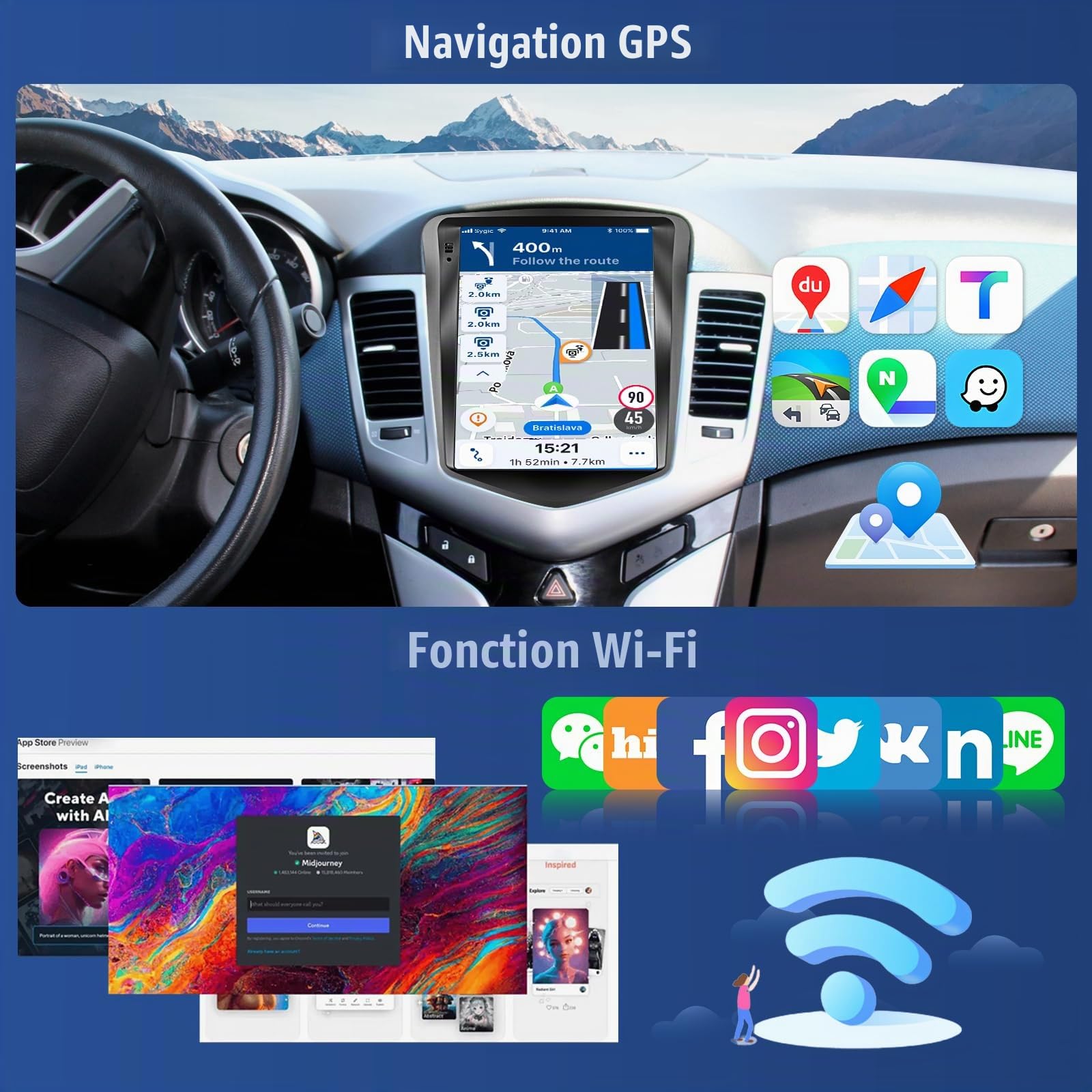 OiLiehu 6+128G/8 Cœurs Android 13 Autoradio pour Chevrolet Cruze J300 2009-2014 avec CarPlay Android Auto sans Fil, 9,7“ IPS Écran Tactile avec GPS WiFi Lien Miroir Bluetooth FM/RDS DSP EQ SWC Caméra