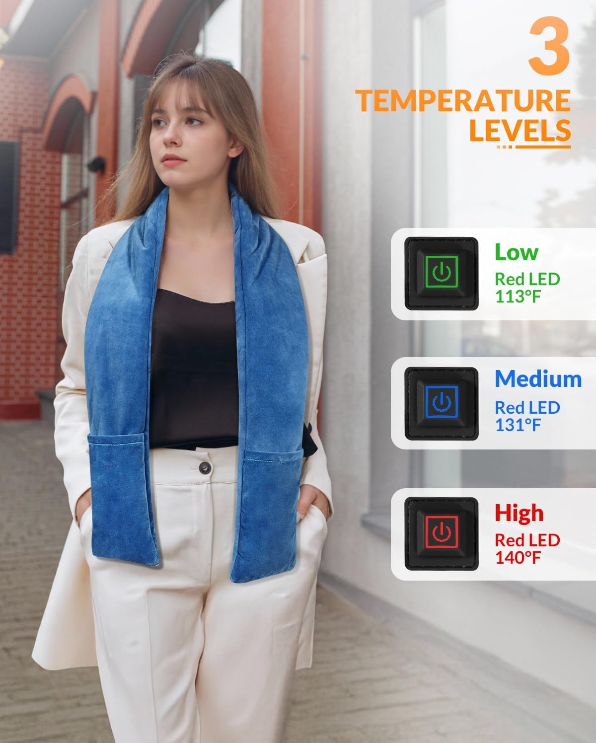 Heated Scarf Neck Heating Pad with 10000mAh Power Bank, Long Heated Neck Wrap for Neck Pain Relief, Cordless Portable Neck Warmer with Pocket for Home, Outdoor, Gift for Women & Men(Blue) - Image 4