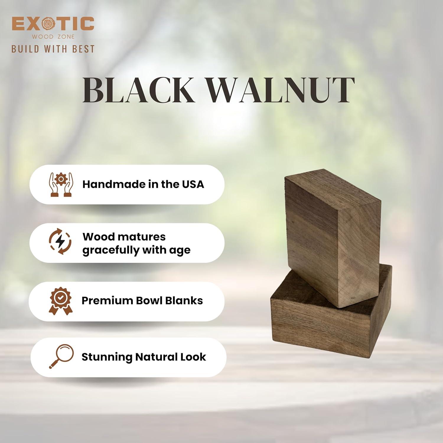 Exotic Wood Zone Pack of 2 Walnut Wood Blanks for Bowls | Hardwood Bowl Blanks | Unfinished, Kiln-Dried, Sustainable Hardwood for Handcrafted Decorative Bowls & Functional Pieces (6" x 6" x 2")