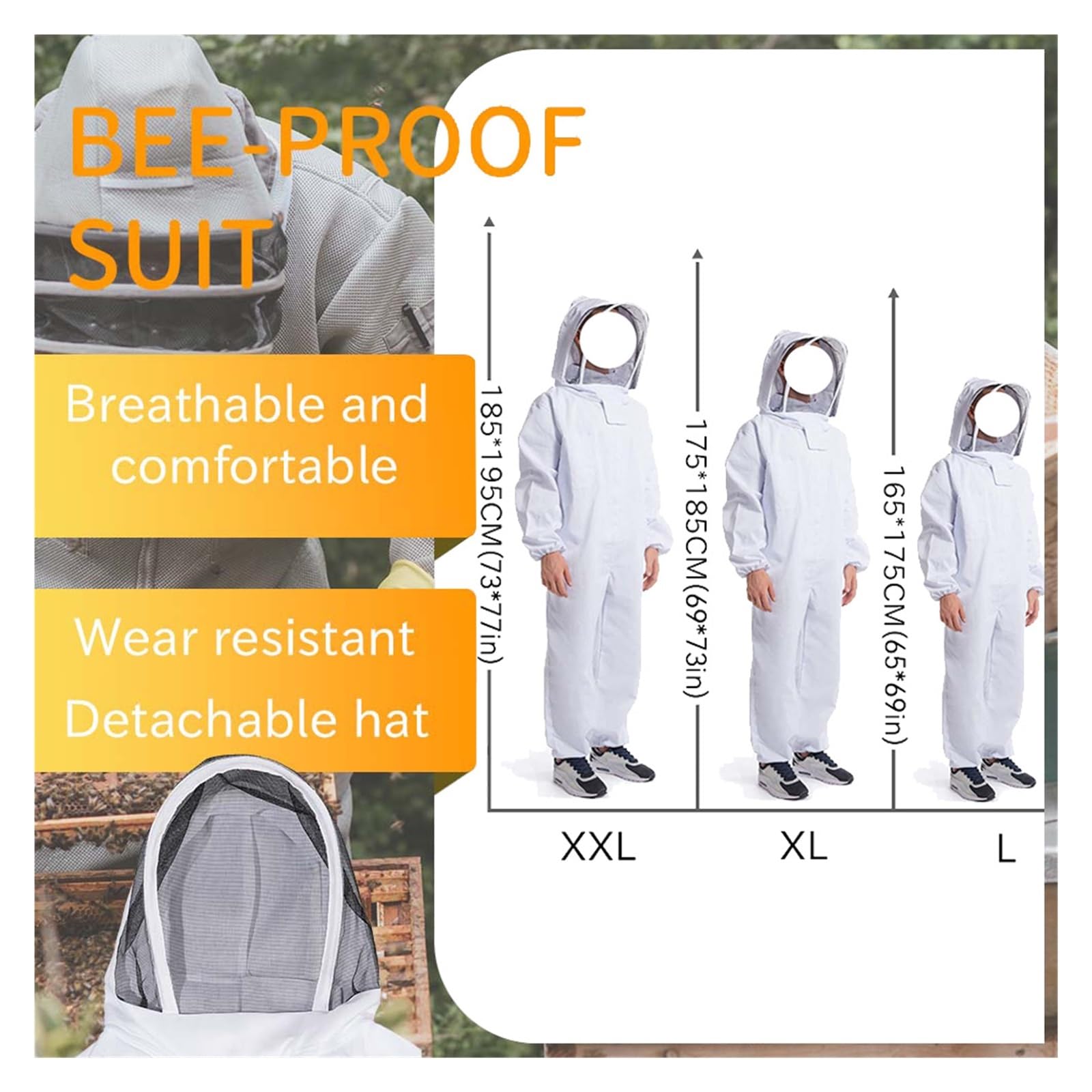 Costume d'abeille, Vêtements d'apiculture épais, protection, combinaison , voile de sécurité unisexe(XL)