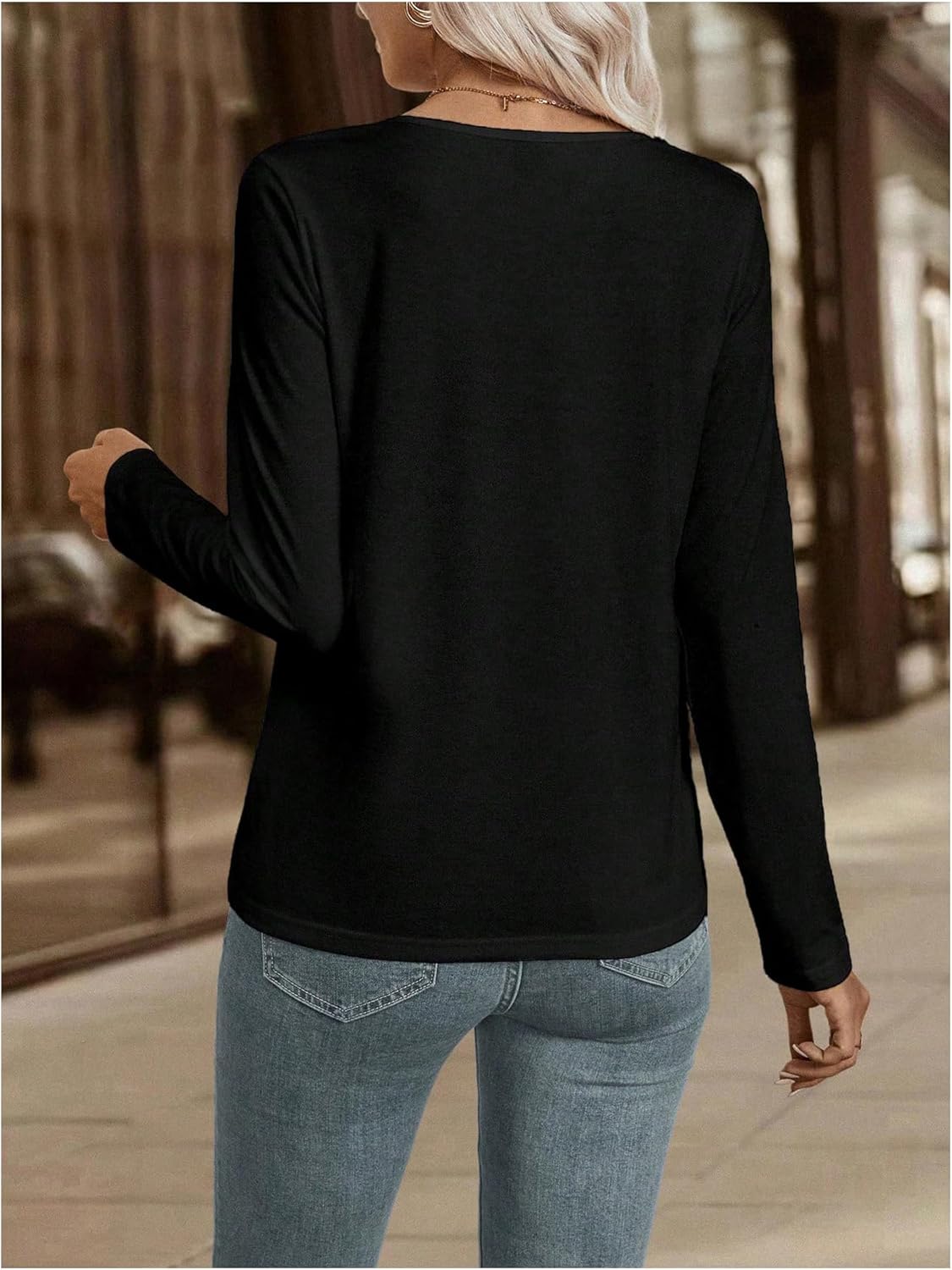 Women's V Neck Long Sleeve T Shirts Basic Tees Fall Dressy Casual Work Tops - Image 2