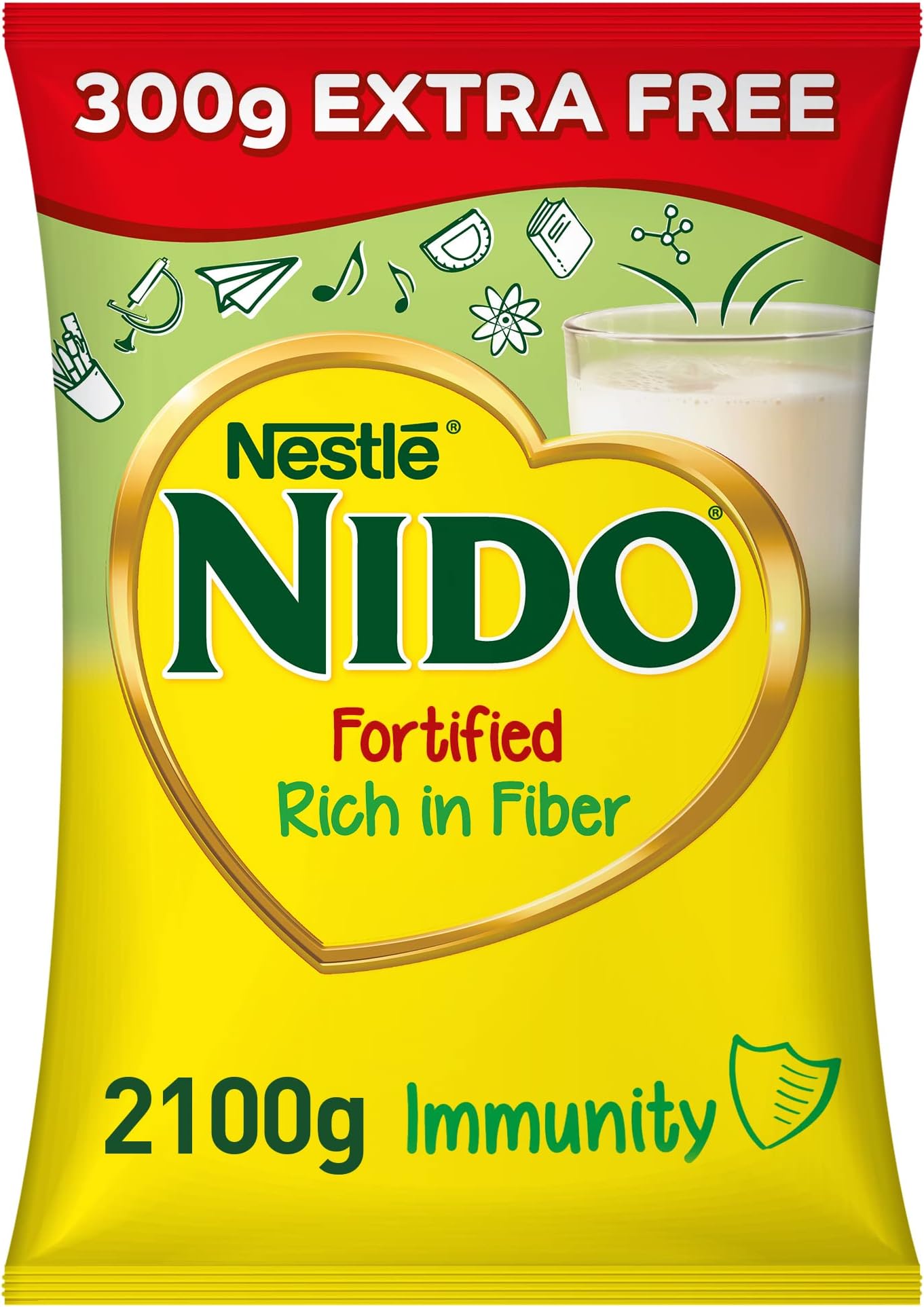 Nestle Nido Fortified Milk Powder Rich in Fiber 1800g + 300g FREE, Tin, Fortified with Iron, Zinc and essential nutrients, supports immune system