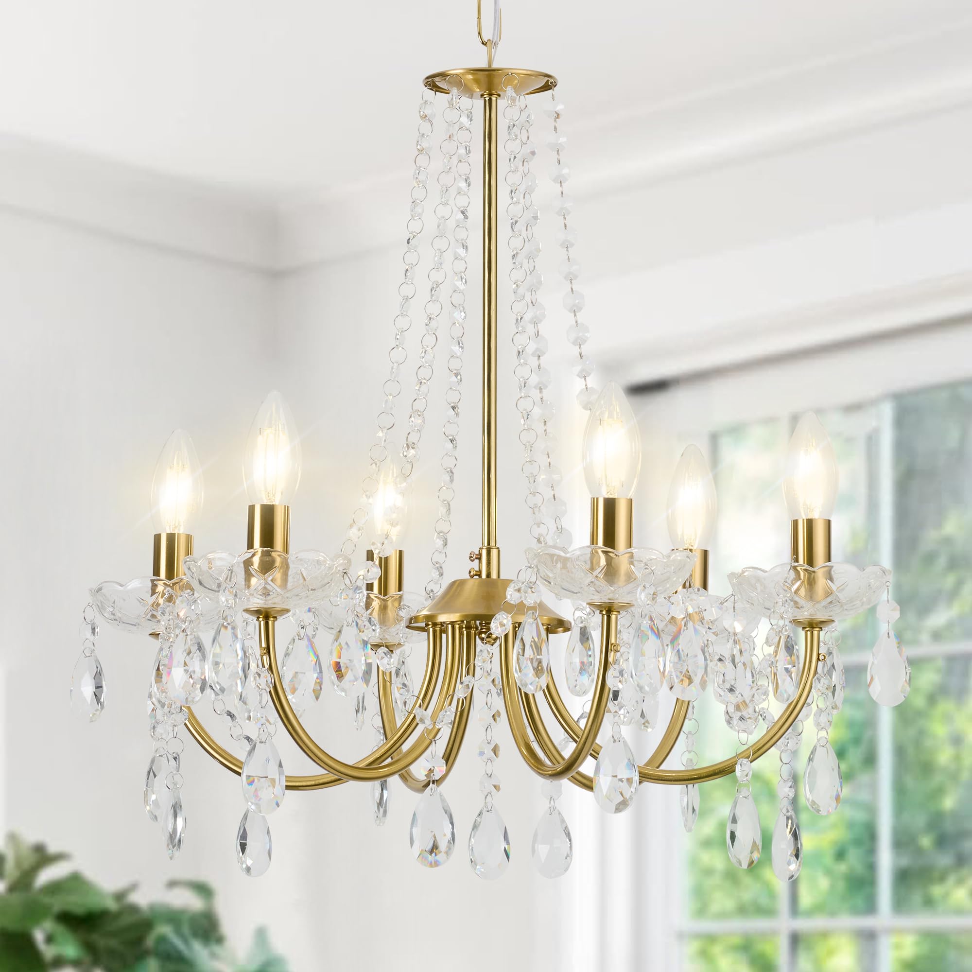 AOLALA Crystal Chandelier,K9 Crystal Pendant Lighting for Living Room Golden Ceiling Fixture for Wedding,Kitchen,Dining,Foyer,H 18.5" x W 21.3" ﻿
