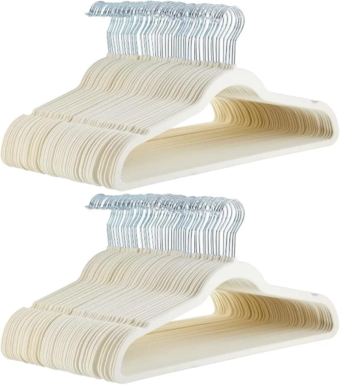 Hangers Slim Velvet Non-Slip Suit Clothes Hangers Pack of 100(Ivory Silver)