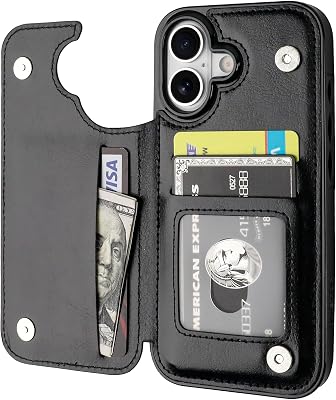 ONETOP Compatible with iPhone 17 Wallet Case with Card Holder, PU Leather Kickstand Card Slots Case, Double Magnetic Clasp and Durable Shockproof Cover 6.3 Inch (Black)