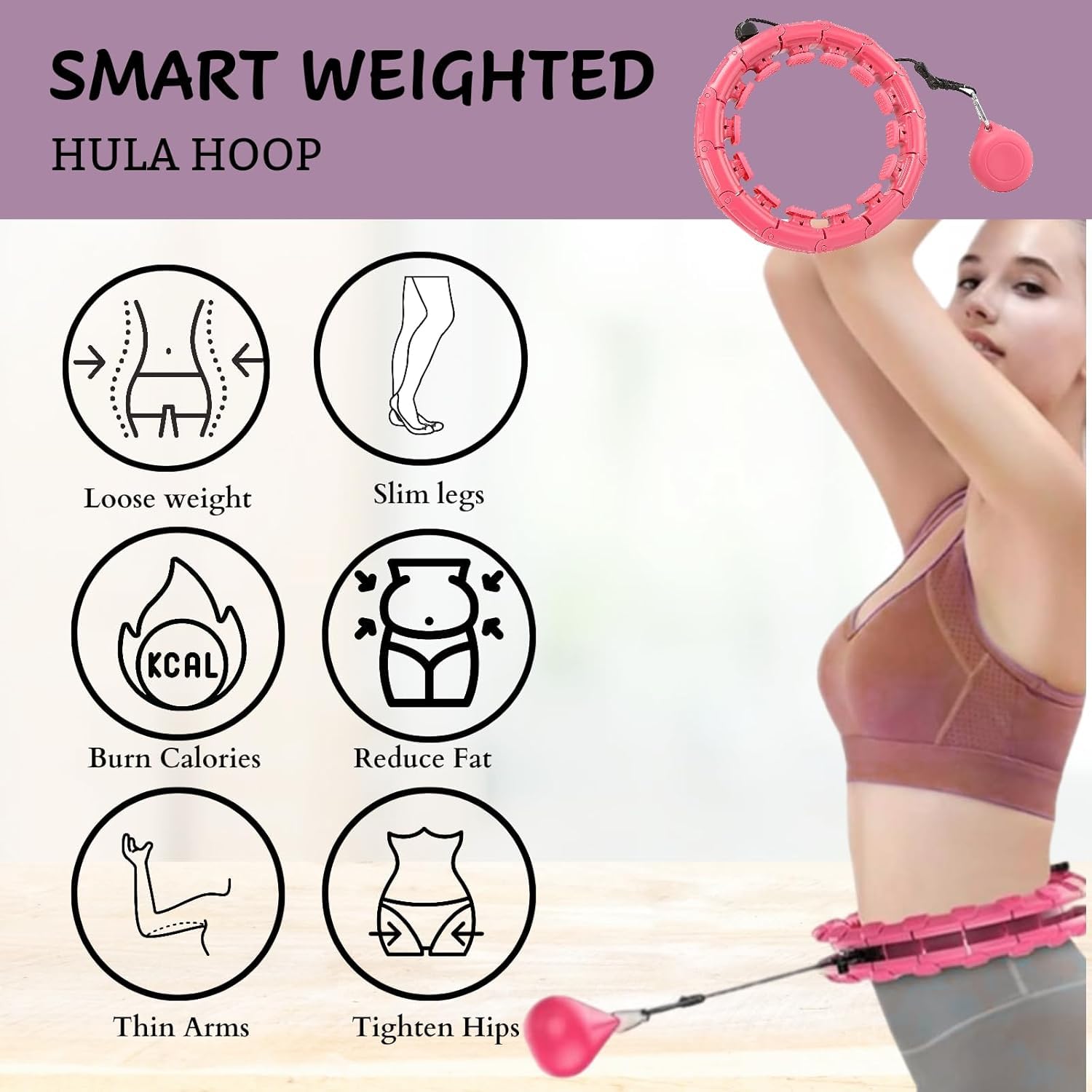 C2SK Weighted Hula Hoop for Adults Weight Loss, Infinity Fitness Hoop with 24 Detachable Links, Plus Size Smart Exercise Hoop for Women, Beginners, Home Gym (Multicolor Pack of 1) 4