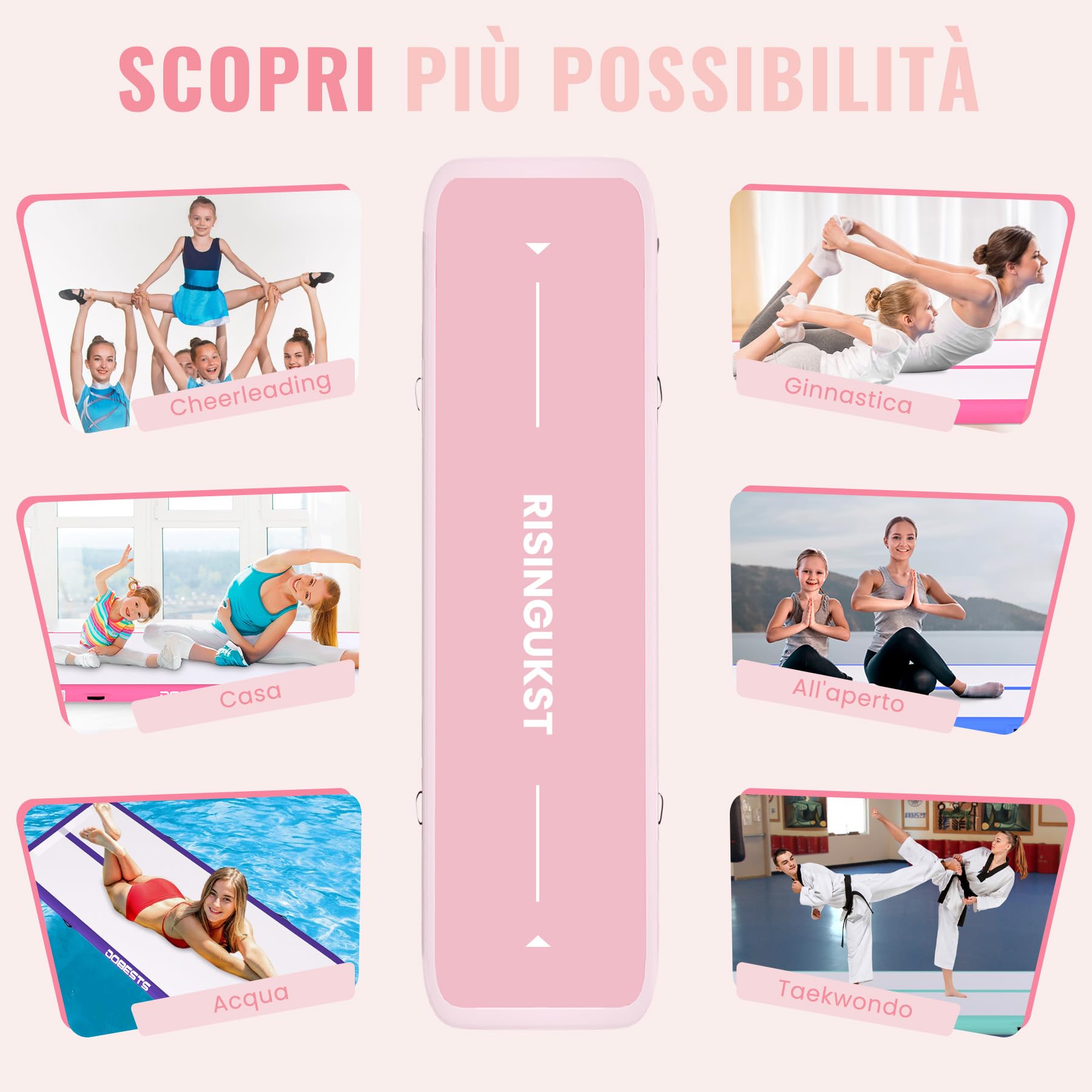 Air Track Ginnastica Artistica 10/15/20cm Spessore, 2/3/4/5/6m materassino palestra con Pompa Elettrica per Casa
