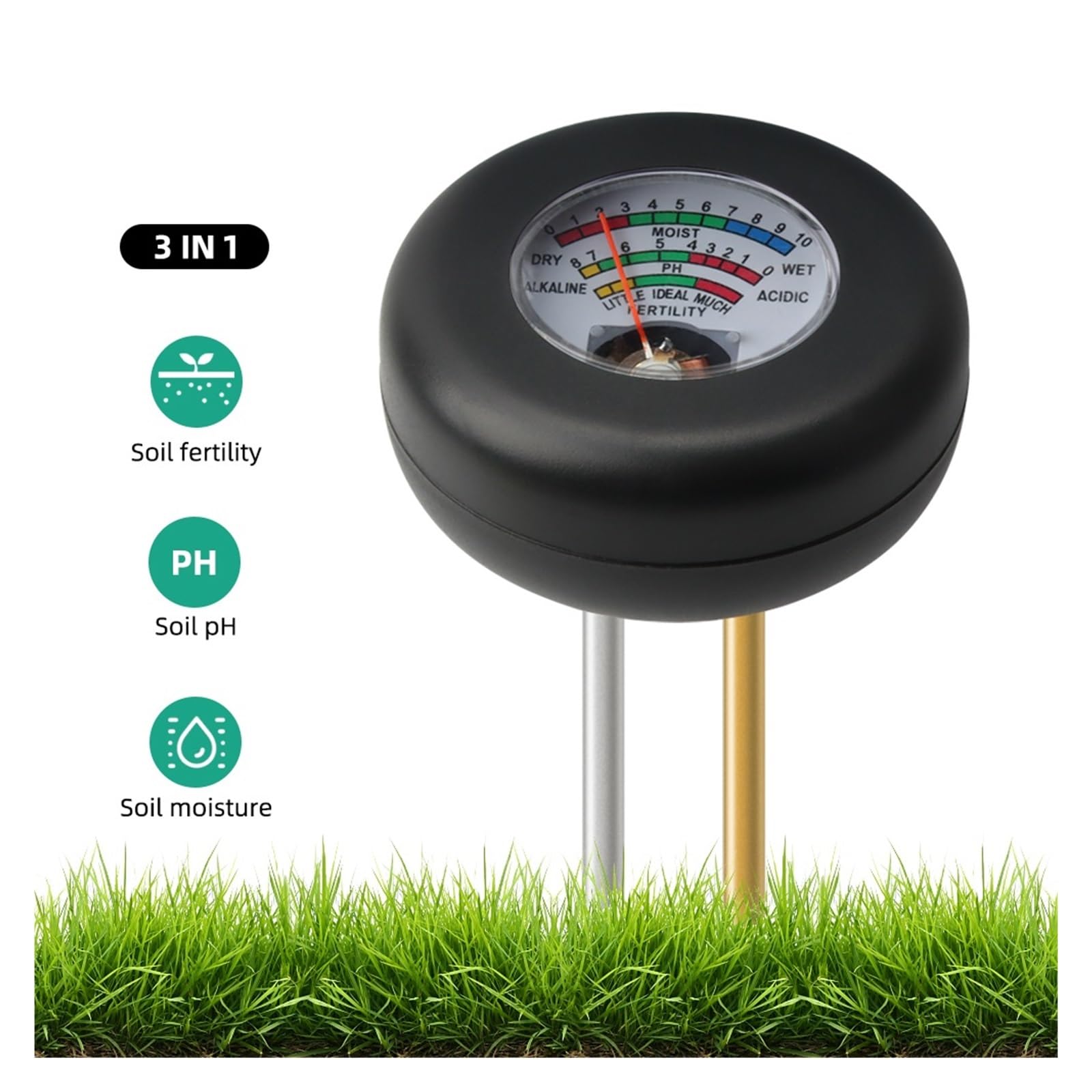 Medidor de humedad del suelo Medidor De PH Del Suelo, Detector De Sensor De Humedad Con Modo De Sonda Dual De Metal, Analizador De Fertilidad Del Suelo For Plantas De Jardín, Flores Y Verduras Fiable
