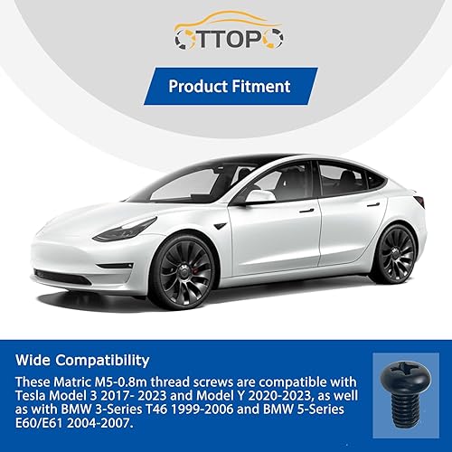 Miniatura 6 de Tornillos para matrícula trasera M5-0.031 x 0.315 in, compatibles con Tesla Model 3, Y y BMW 18-8, acero inoxidable chapado en zinc negro, paquete