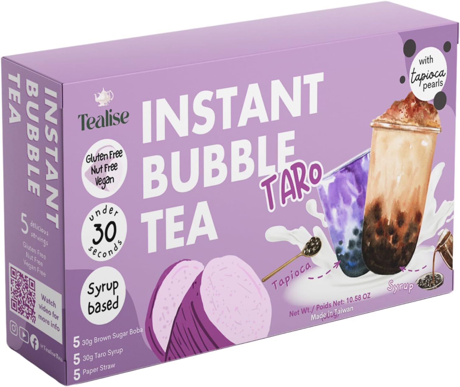 Tealise Instant Marbling Bubble Tea Kit DIY Bubble Tea Ready in 30 Seconds 5 Serving (Taro) Syrup-based Vegan