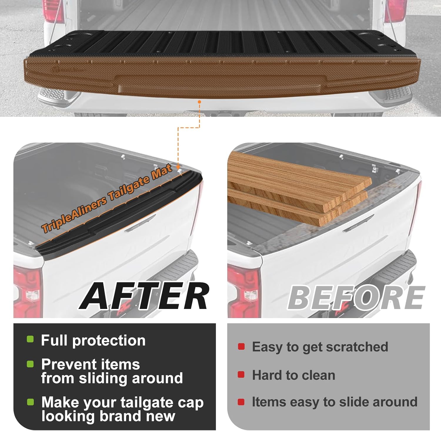 TripleAliners Truck Bed Mat & Tailgate Mat for 2019–2026 Chevy Silverado/GMC Sierra 1500 — 6.6FT Heavy-Duty TPE Bed Liner with Standard Tailgate Cap, Full-Coverage All-Weather Protection