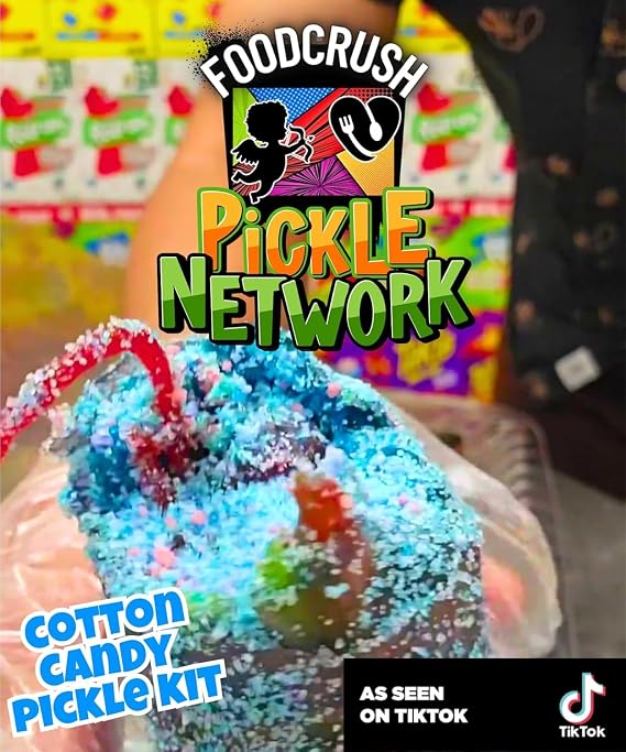 Cotton Candy Pickle Kit For 2 |20 Pieces| 2 X Cotton Candy Crunch, Pop Rocks, Blue Raz Pickles, Lucas Gusano Chamoy, Skwinkles, social media trend items gifts for kids teen girls boys