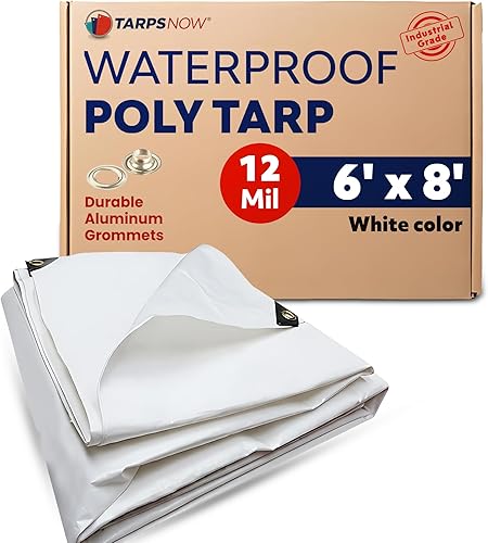 Tarps Now - Lona impermeable resistente de 6 x 8 pies | Lona de polietileno de 12 milésimas de pulgada con bordes reforzados y ojales de aluminio |