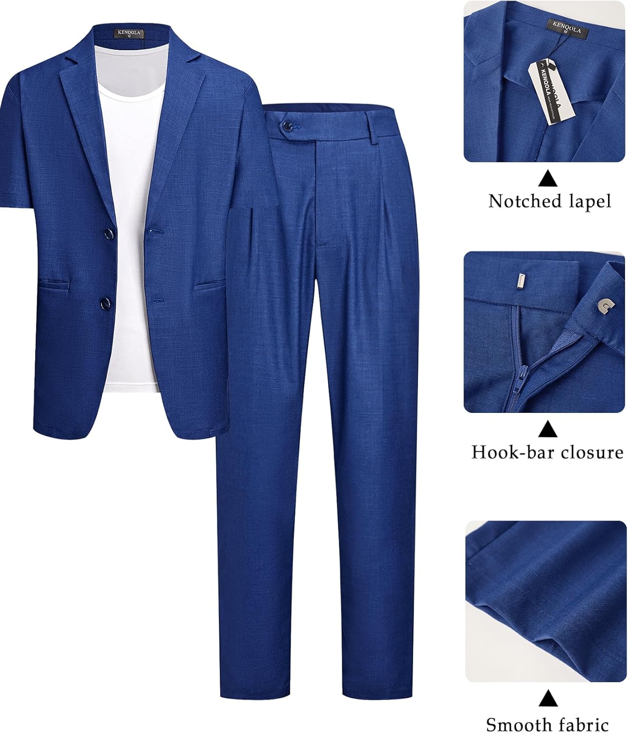 Men's Suits 2 Piece Set Casual Regular Fit Short-Sleeve Suit and Pants Set for Summer Business Prom Wedding Party