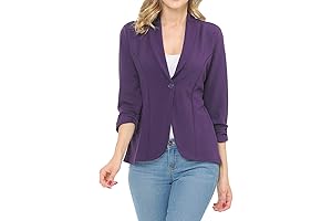 Women's Plus Size 3/4 Sleeve Ruched Lightweight Blazer for Office and Work (S-3XL)