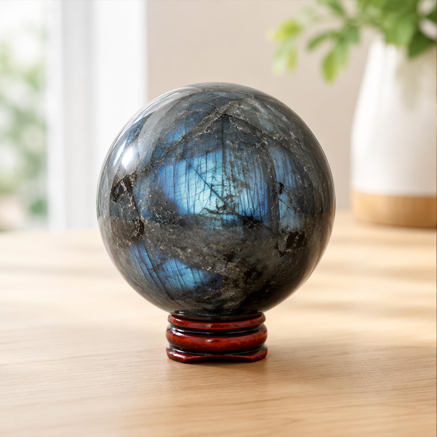Labradorite Crystal Ball 2.4-2.8 inch with Stand Polished Sphere Home Decor | Labradorescence blue-green flash, Feng Shui meditation decor, healing energy stone, gift for... - Image 3