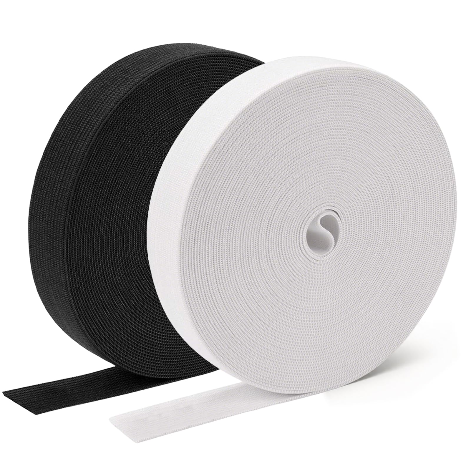 2 Rolls Elastic for Sewing, 15mm Wide Flat Elastic Bands, 40M (20M Each) Sewing Elastic Bands for Headbands Waistbands Clothing and DIY Crafts, White & Black