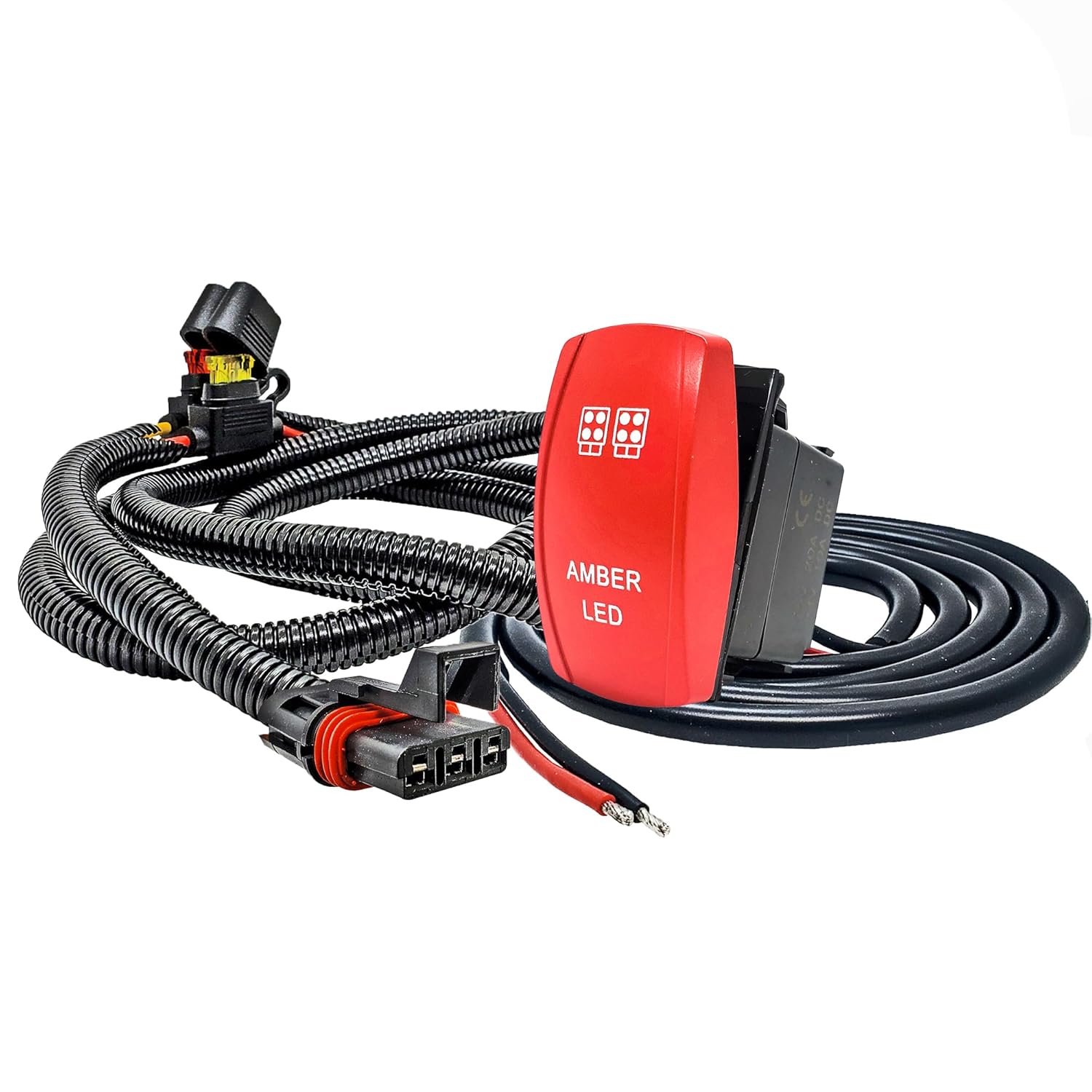 OZ-USA 10ft. Pulse Power Bus Bar Plug Wiring Harness with Laser-Etched Amber LED On/Off Red Rocker Switch Compatible with Polaris Pulse Power Busbar RZR Pro Ranger Crew XP 2018-2026