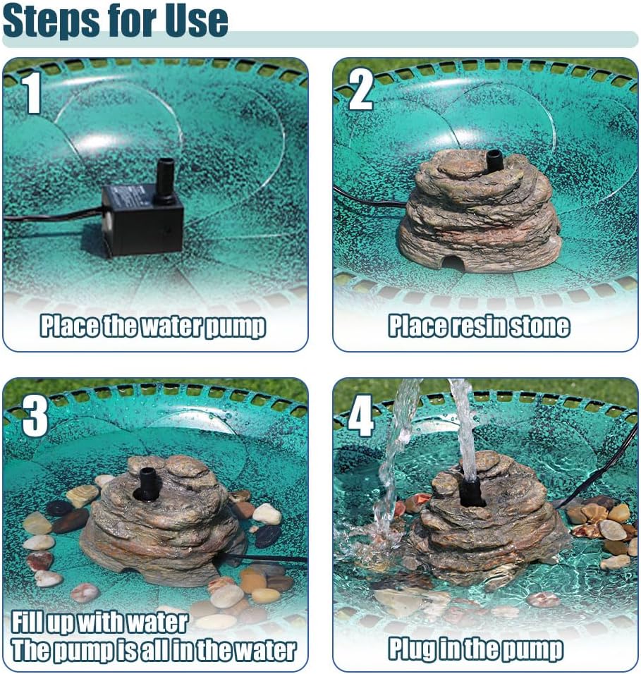 Bird Bath Fountain, Resin Granite with 9.8ft Long Wired Pump for Outdoor Garden Patio Decor, Rock Water Feature Fountain for Hummingbird Birdbath Aquariums and Fish Tank (Brown)