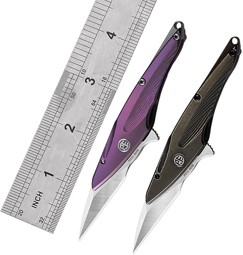 Miniatura 5 de Petrified fish PFE10 - Cuchillo plegable para colibrí, hoja de satén M390 de 1.06 pulgadas, mango de titanio de 1.05 onzas, cuchillo de bolsillo