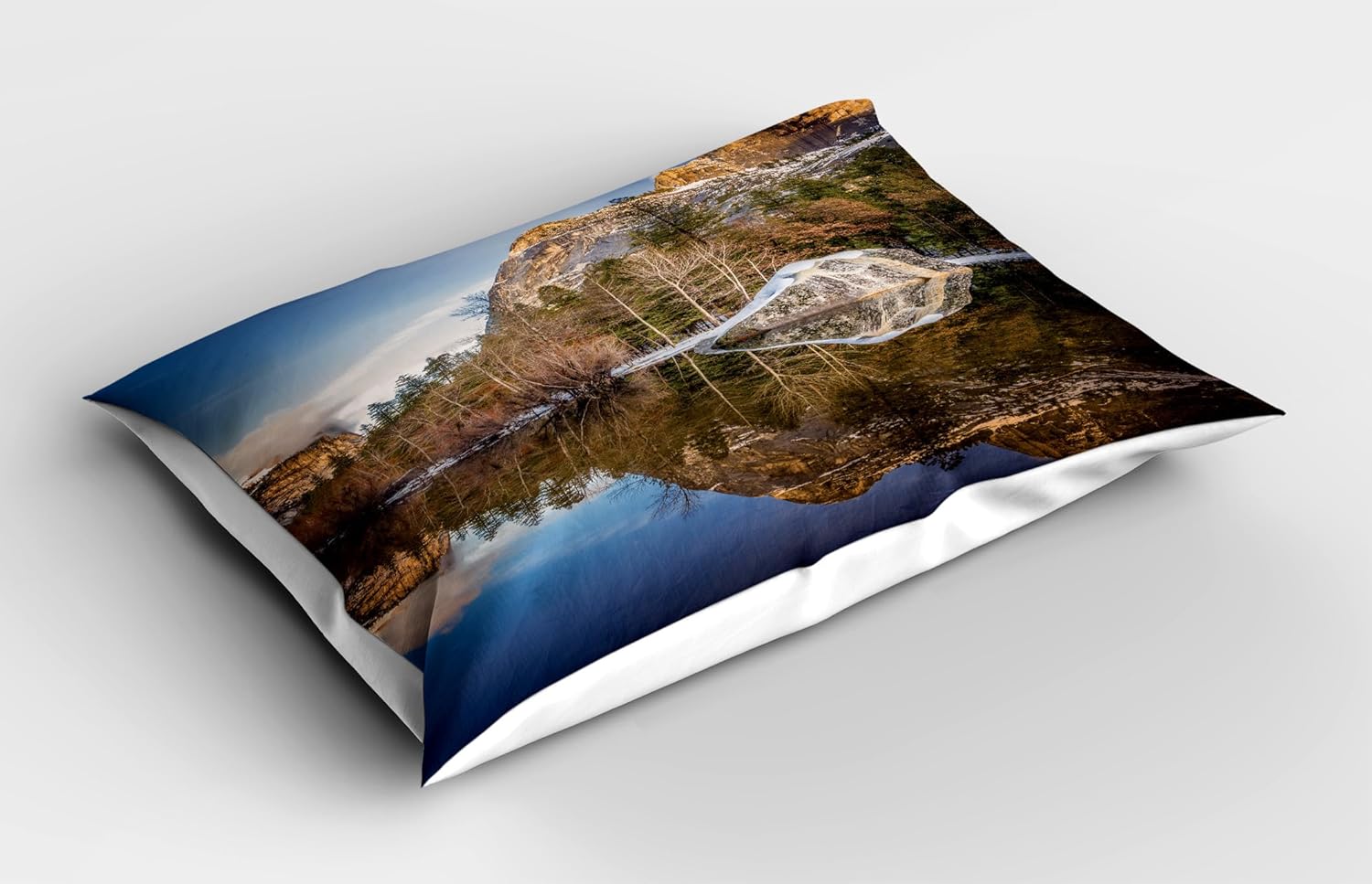 Ambesonne Yosemite Pillow Sham Set of 2, Yosemite Mirror Lake and Mountain Reflection on Water Sunset Evening View Picture, Quality Microfiber Bedding Item for All Seasons, 26" x 20", Navy Brown