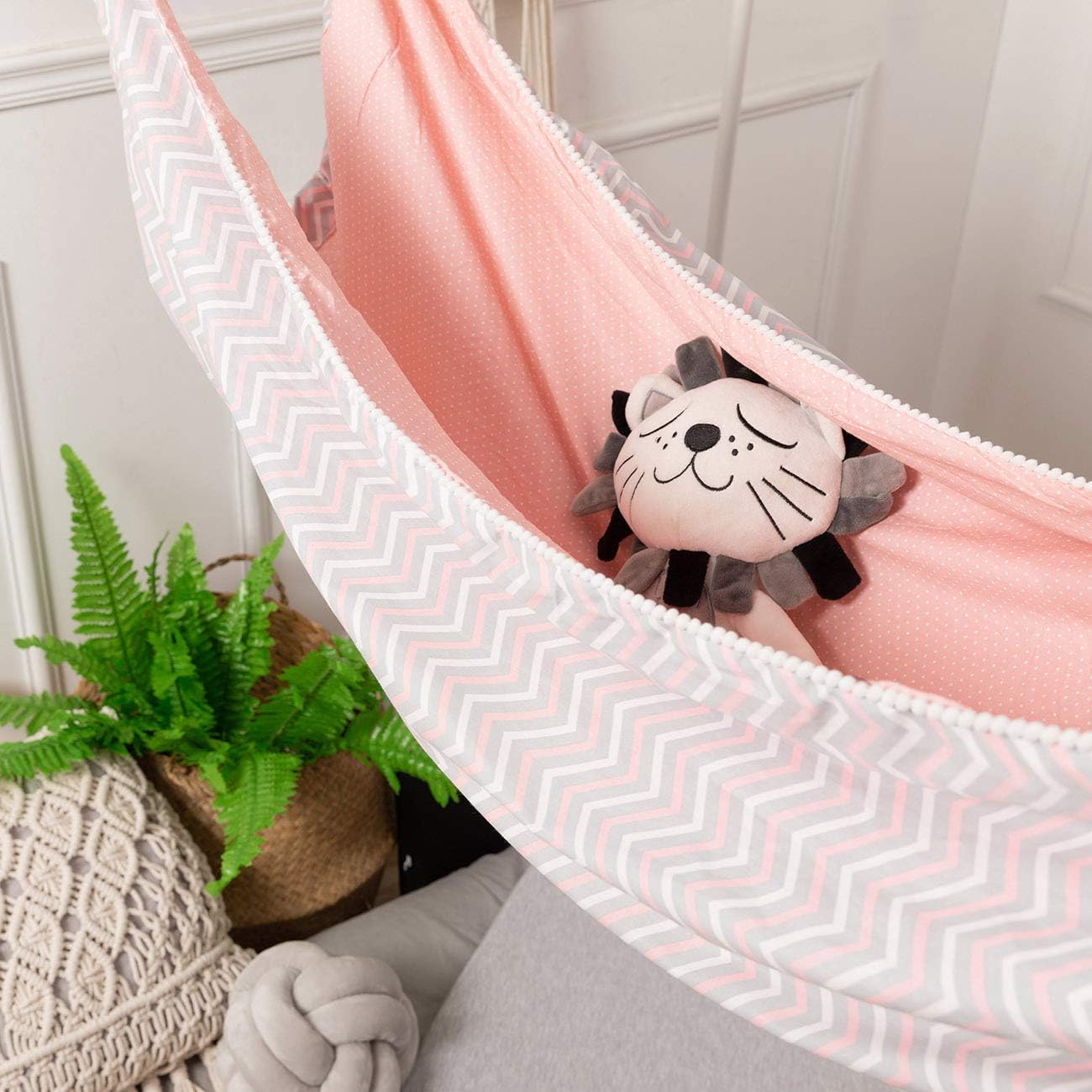 Hammock Swing Indoor Outdoor Hanging Basket Hammock Chair Hanging Cotton Cloth Bag Chair for Bedroom (Pink Wave, 39"x51")