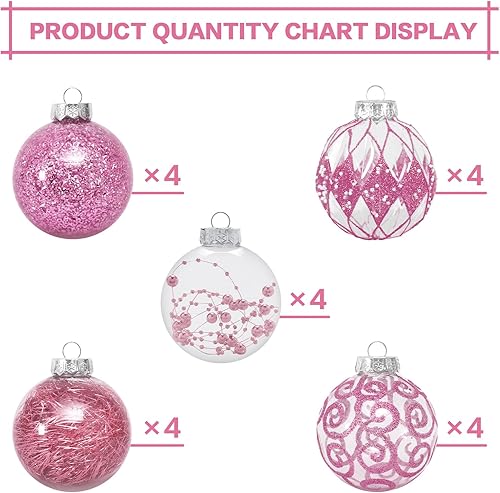 Miniatura 10 de Juego de adornos de Navidad transparentes de 2.36 pulgadas, 30 piezas inastillables decorativas colgantes con relleno delicado, bolas de árbol de