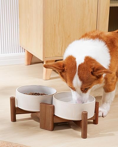 Miniatura 6 de Getstar Cuencos de cerámica para perros con soporte de madera de acacia, 30 onzas líquidas, juego de 2, cuencos de comida para perros y gatos