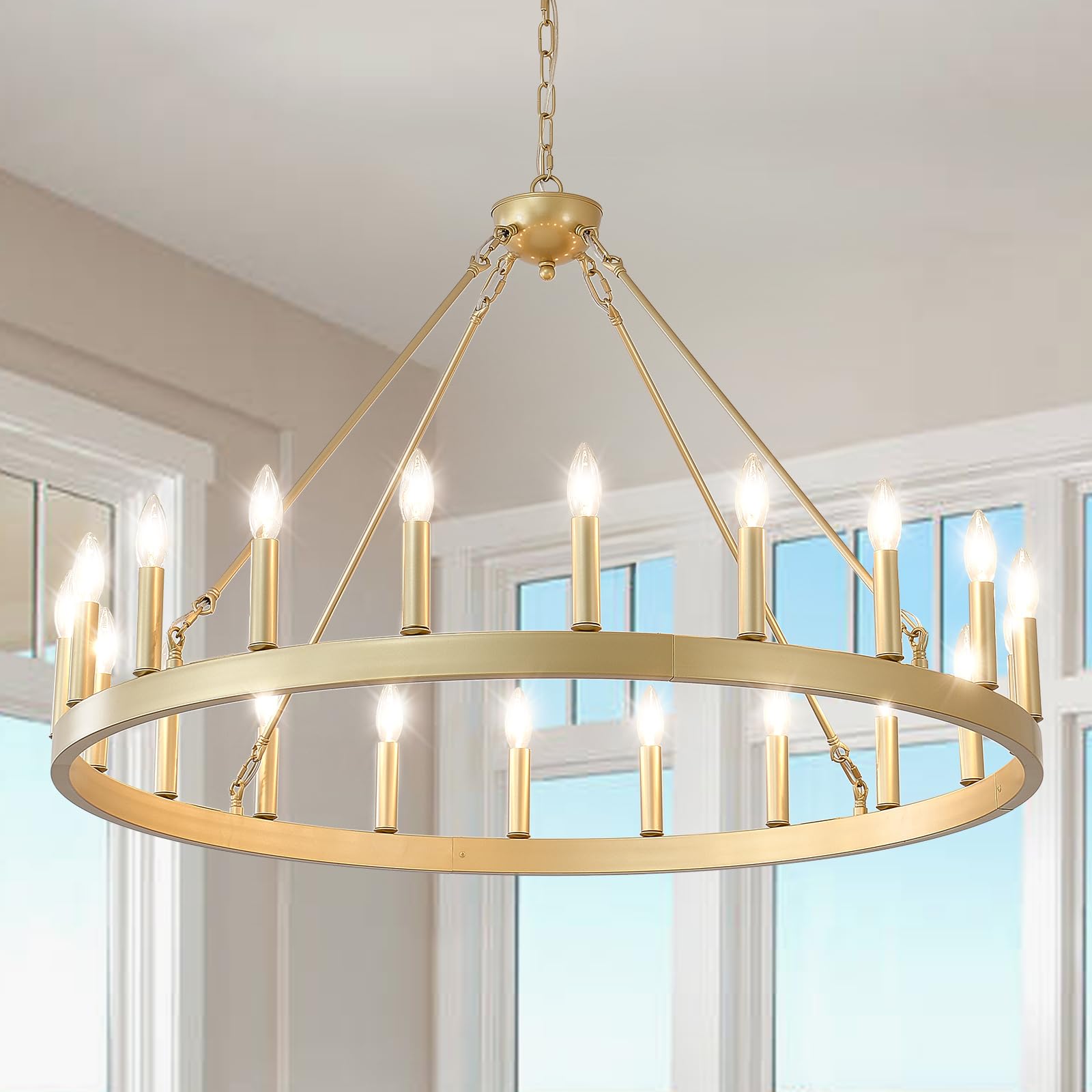 Photo 1 of VBKK 40" Gold Wagon Wheel Chandelier 20-Light Large Dining Room Chandelier