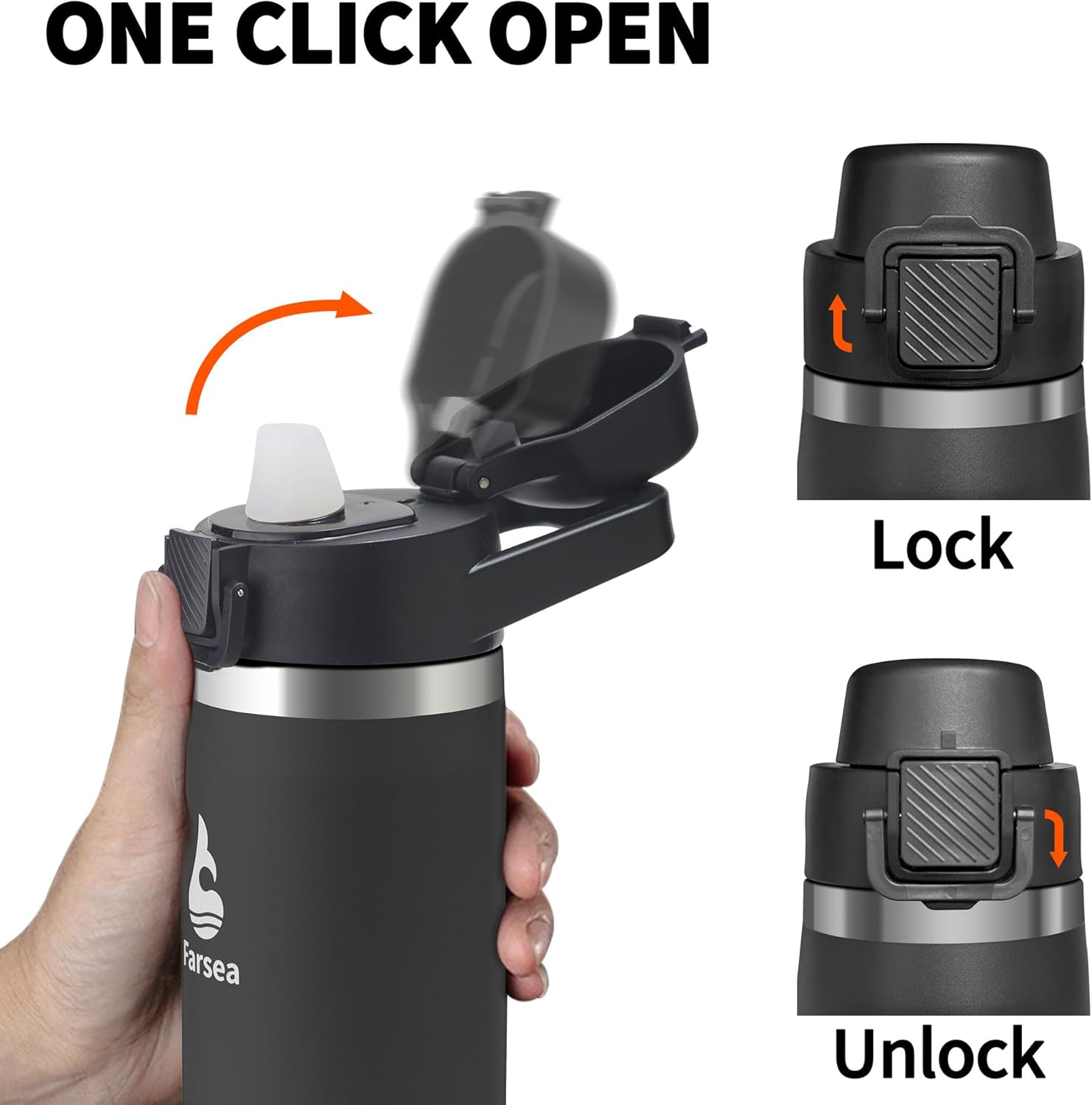 Farsea Insulated Water Bottle, Leak Proof Locking Lid with Soft Silicone Spout, Stainless Steel,Leak Proof, Double Walled Vacuum Insulated, BPA-Free, 24 Hr Cold, Wide Mouth, Sports & Travel Bottle - Image 2