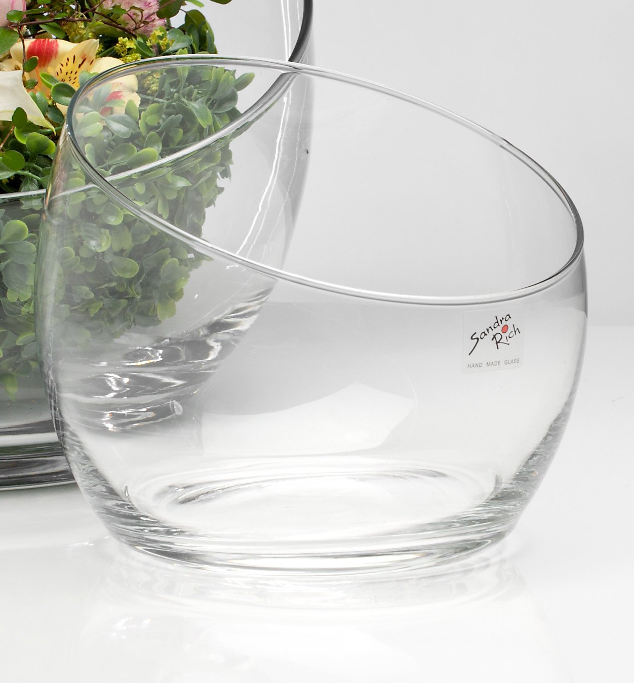 Vaso Hurricane In Vetro Trasparente Sandra Rich - Rotondo, Altezza 15cm, Diametro 11cm