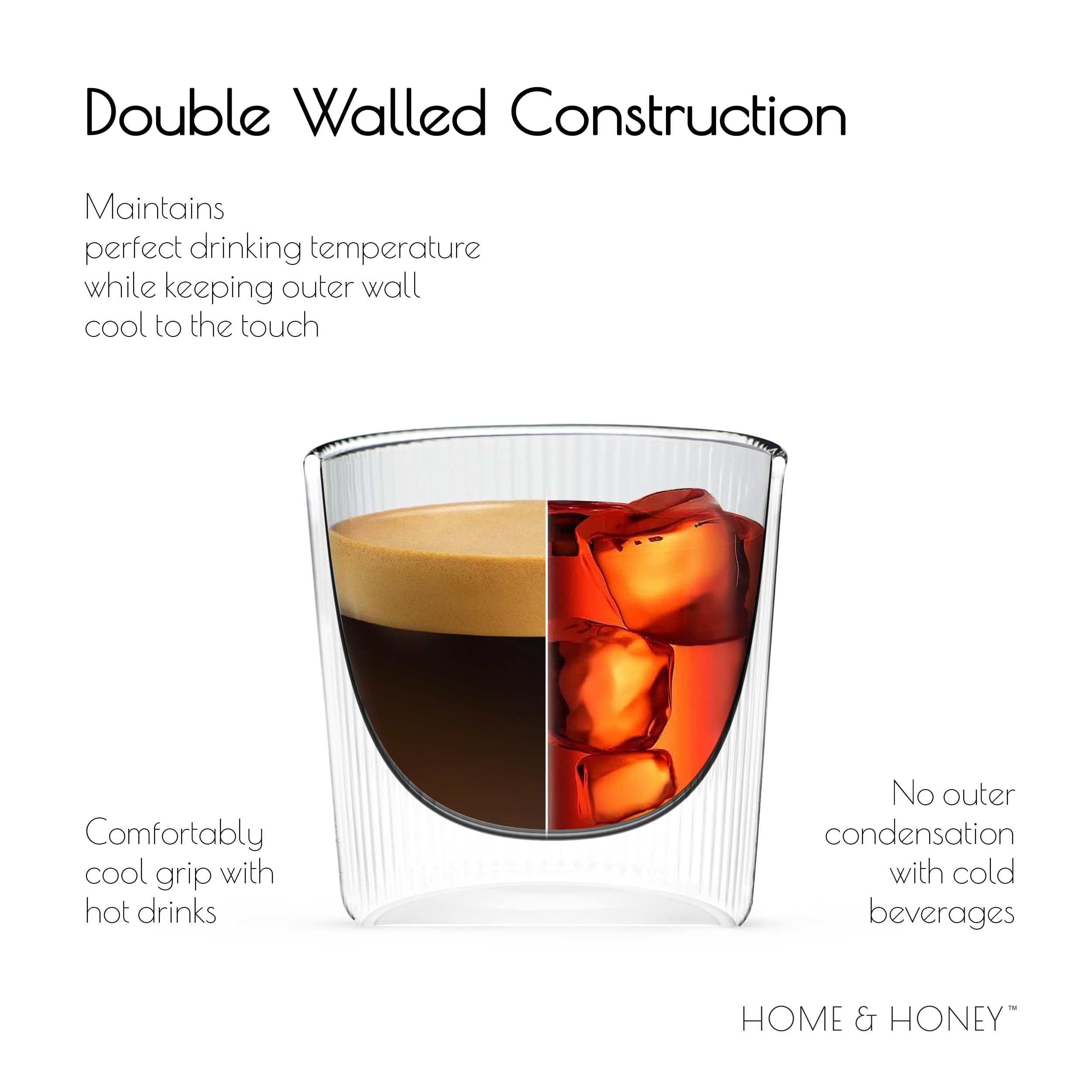 HOME & HONEY Filiżanki do espresso z podwójnymi ściankami, zestaw 2 sztuk, pojemność 153 ml, karbowane szkło borokrzemowe