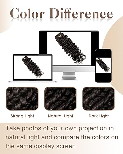 Miniatura 7 de Hetto Extensiones de cabello humano rizado con clip, color negro azabache #1, extensiones de cabello humano ondulado natural con clip, extensiones