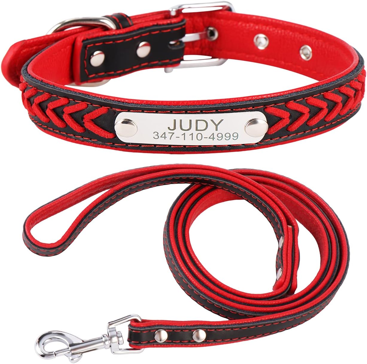 Personalized Pet Collar,Custom Pet Collars with Pet Name,Phone Number,Adjustable 4 Size(RedSet-M)