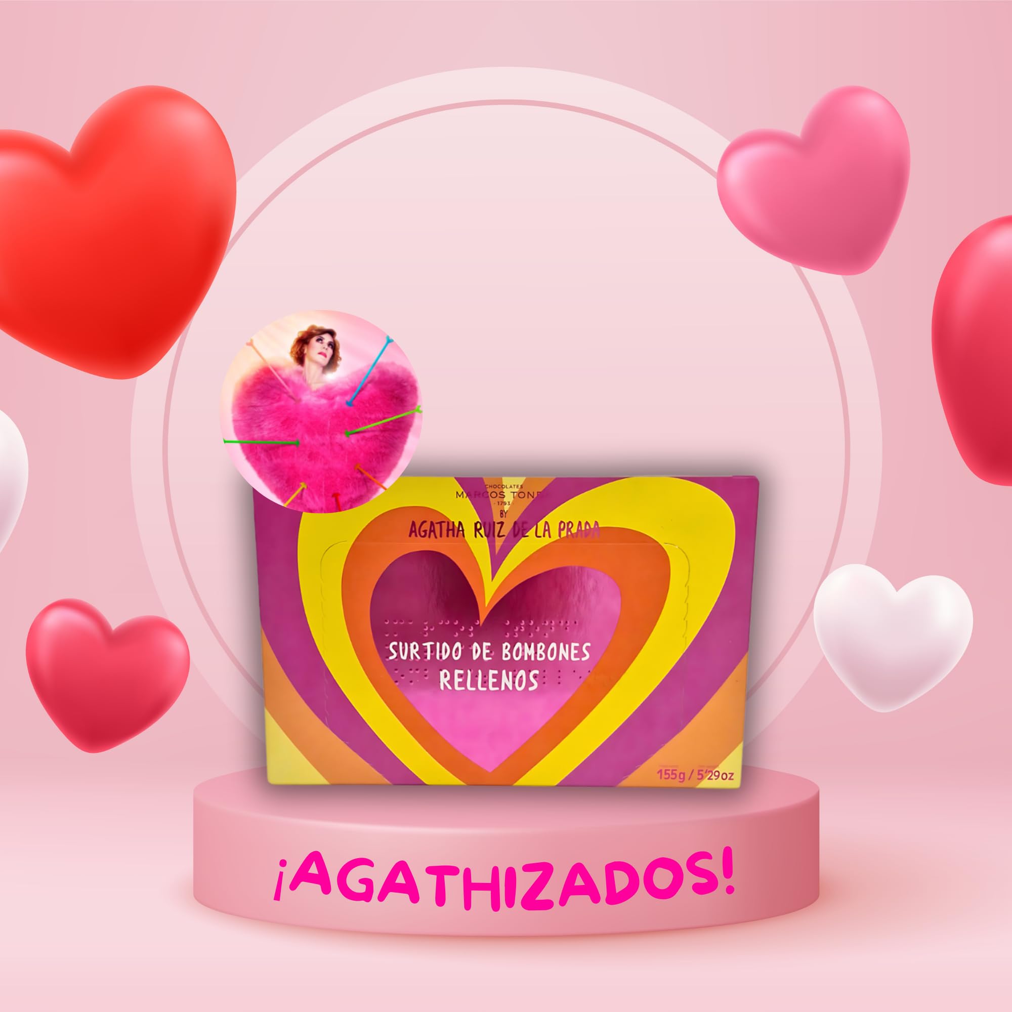 Chocolate Marcos Tonda – Agatha Ruiz de la Prada Pack 5 Unidades | Caja Bombones De 150 Gr X5 | Caja Bombones Regalo | Bombones Para Regalar | Chocolates Originales Para Regalar