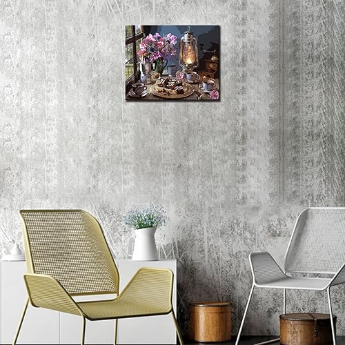 Miniatura 3 de Kits de pintura por números para adultos principiantes, pintura al óleo sobre lienzo de 16 x 20 pulgadas, lámpara de flores y óleo, pigmento